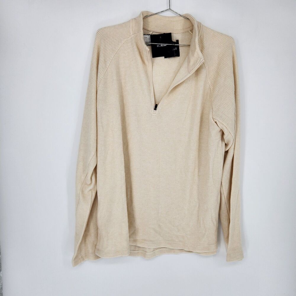 01.Algo Men's Off White Large Performance Waffle 1/4 Zip‎ Sweater NWT